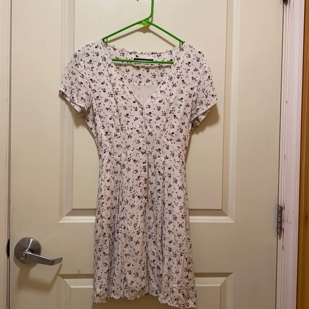 White Floral Button Front Dress